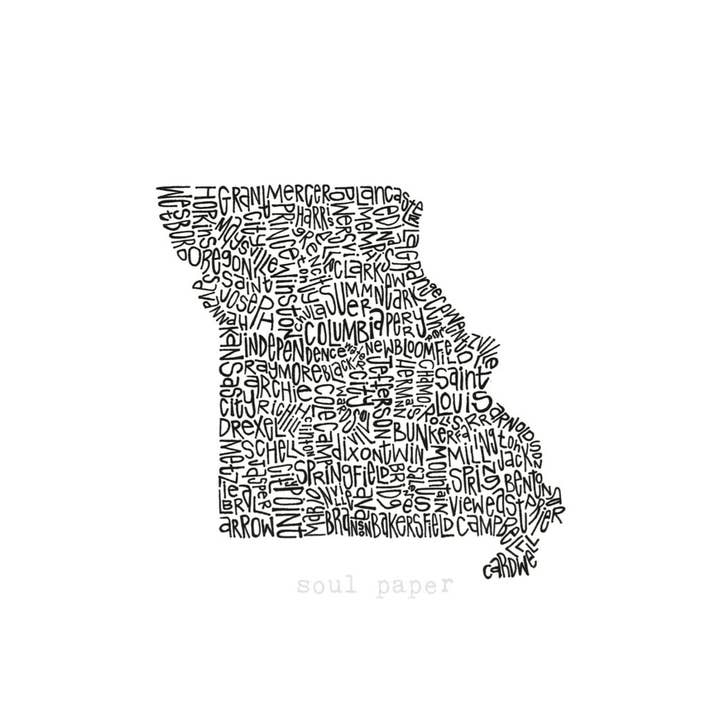 Missouri Map for wholesale by Soul Paper