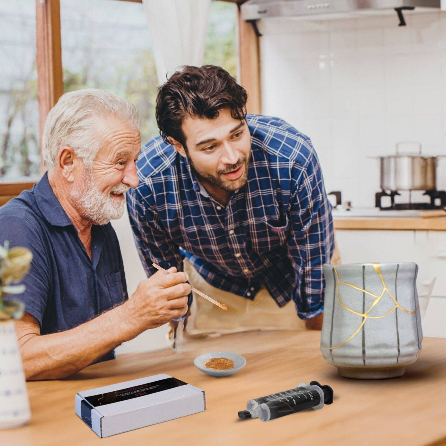 Hill Hjem - Vente Kit de bricolage - Kit de réparation Kintsugi doré - Sécuritaire pour les aliments7