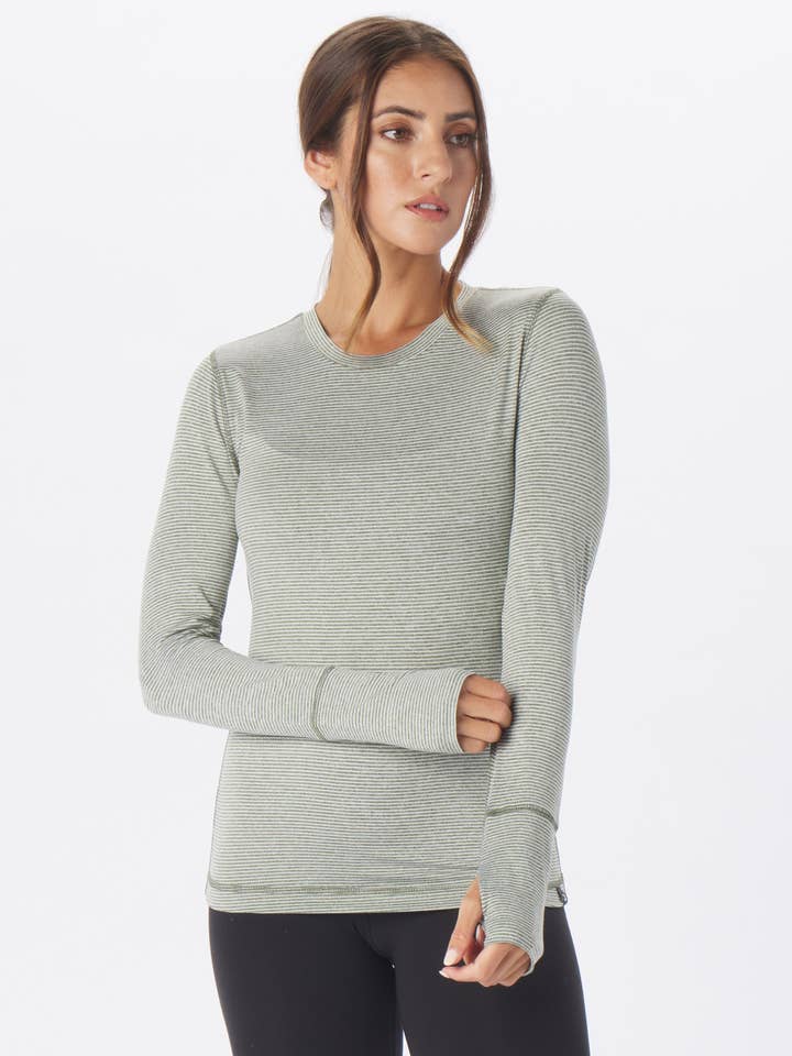 Manga larga Simplicity: rayas de cebollino y avena para venta al por mayor de Glyder