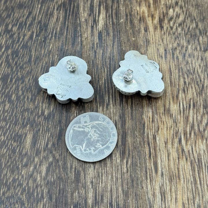 Native City Jewelry - Wholesale Stud/Post Earrings - Native Navajo Handmade Sterling Silver Pink Conch Shell Cluster Earrings2