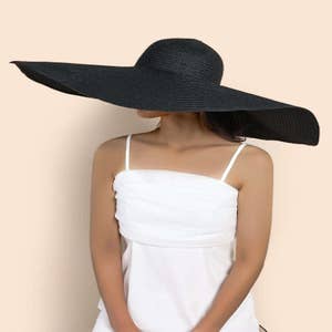 Boho Hat, Sun Hat, Beach Hat, Wide Brim Straw Hat, Classy White Black / Head Size 57cm