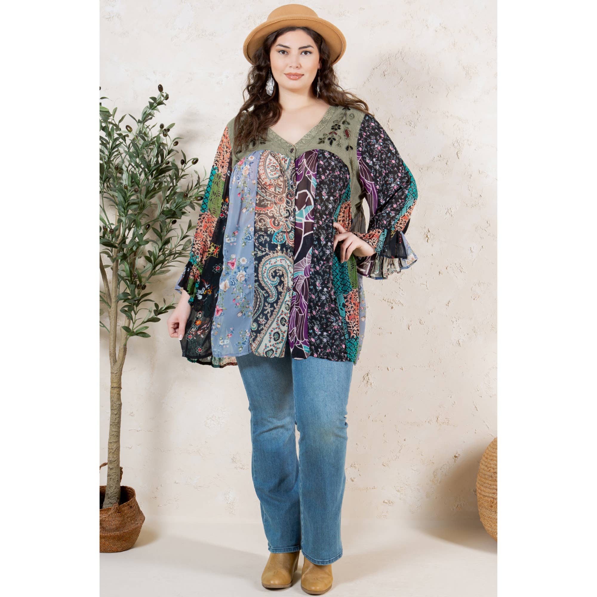 Young Threads - Wholesale Button Down Shirt - Women's - Boho Delight: Overdyed Rayon V-Neck Top10