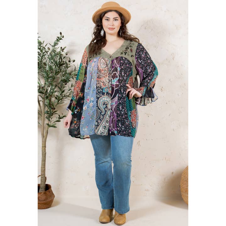 Young Threads - Wholesale Button Down Shirt - Women's - Boho Delight: Overdyed Rayon V-Neck Top10