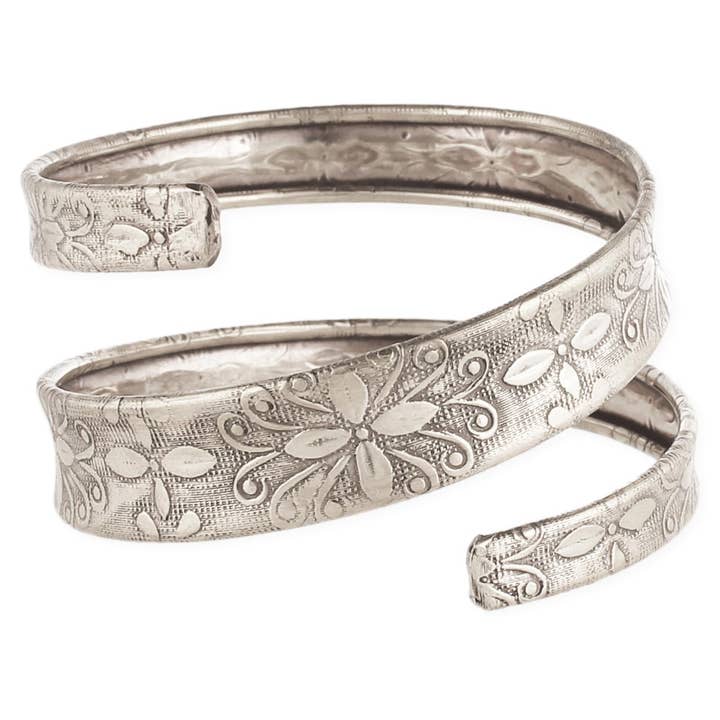 ZAD - Wholesale Cuff Bracelet - Silver Embossed Spiral Wrap Bracelet