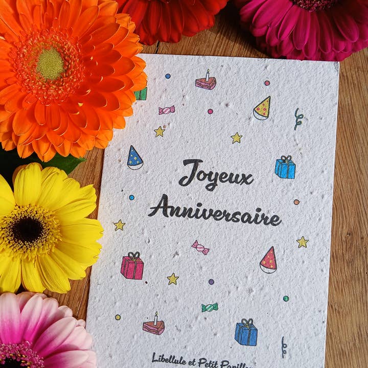 Planteringskort - Ekologiska Blommor - Grattis på Födelsedagen för wholesale av Libellule et Petit Papillon