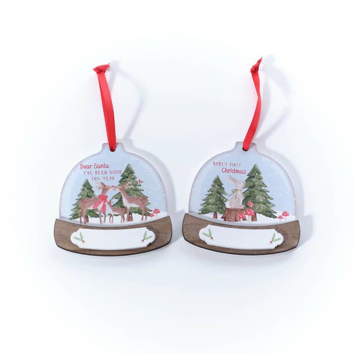 Langs - Wholesale Christmas decoration - Childrens Winter Wonderland Wood Dear Santa and Baby's First Christmas Shaped Snowglobe Personalise Hanger 2 Asstd
2