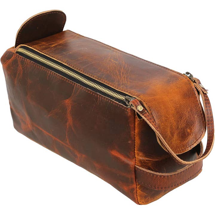 Tuzech Leather - Wholesale Toiletry Bag - Unisex - Tuzech Vintage Full Grain Leather Handmade Travel Toiletry Bag Vintage Travel Shaving & Dopp Kit : for Toiletries, Cosmetics & More (Dark Brown)