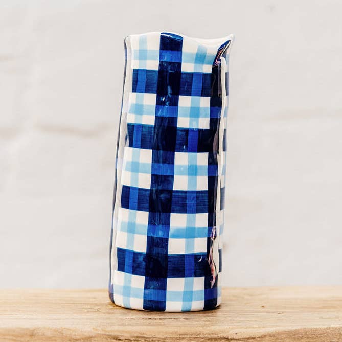 Grand vase - Vichy bleu marine et bleu barbeau pour la vente par Noss and Co