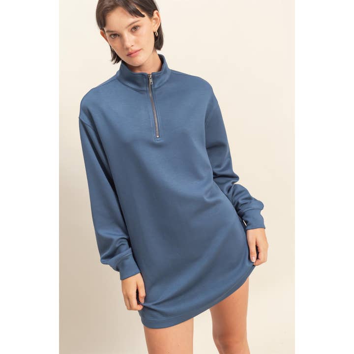 HYFVE - Wholesale Dress - Women's - Double Knit Half Zip Up Long Sleeve Mini Dress8