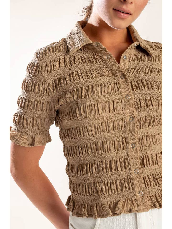 A textured woven top - FT1430 TAUPE for wholesale on Faire