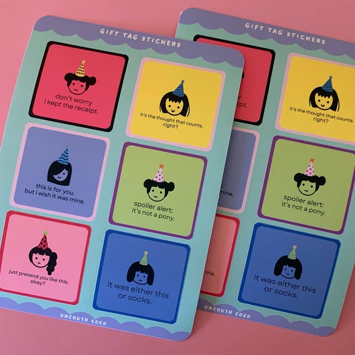 Funny Birthday Gift Tag Stickers And Labels for wholesale by Uncouth Coco