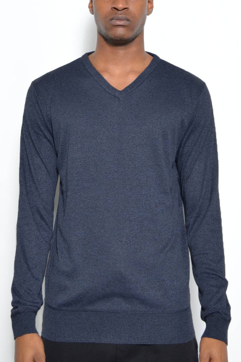 WEIV - Vente Pull en maille – homme - Pull col V uni pour homme - Bleu marine1