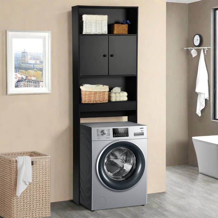 MOHG 25” Over The Toilet Storage Cabinet with Open Shelves Bathroom Organizer Black for wholesale by HOMYCASA DESIGN INC