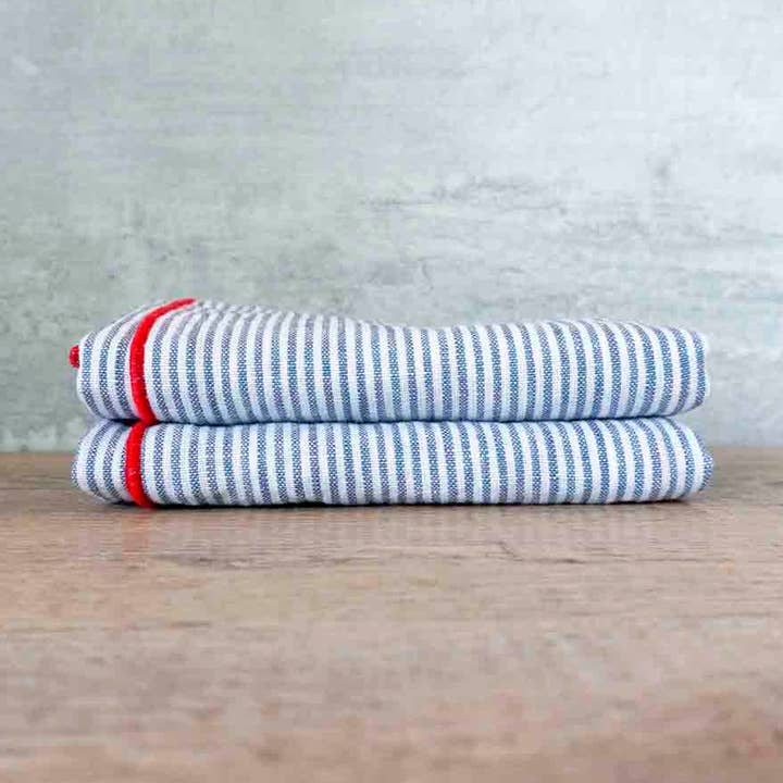 Curated 100% Linen Napkins - Blue Pin Stripe (Red) (4) for wholesale by West Coast Handmade