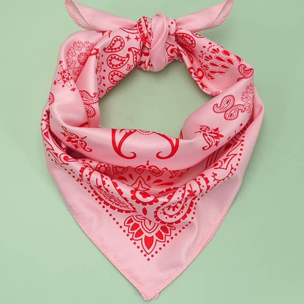 PAISLEY PINK SILKY FEEL BANDANA SCARF | 40SC616 for wholesale on Faire