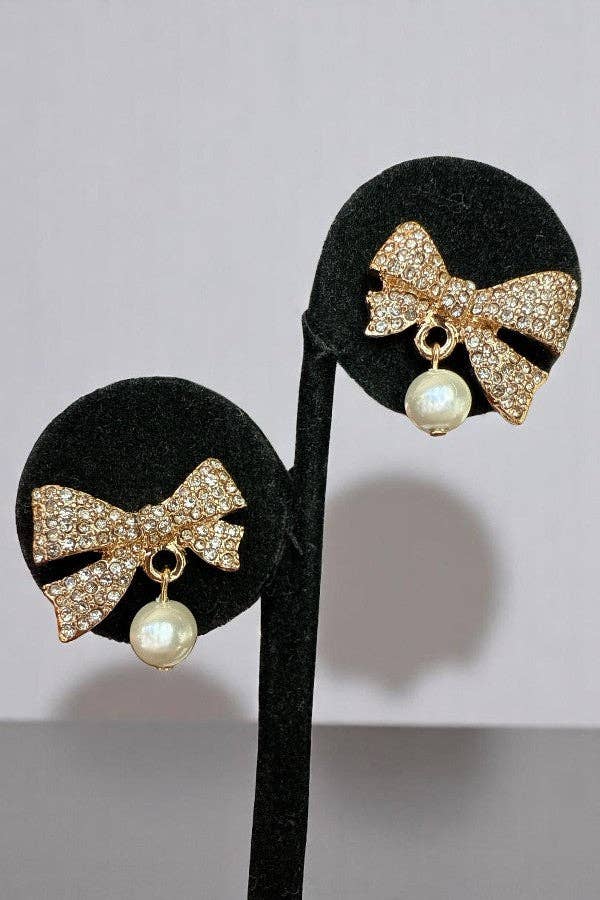 Andrea Bijoux – wholesale Dangle earrings – RHINESTONE PAVE BOW PEARL DANGLE EARRING2