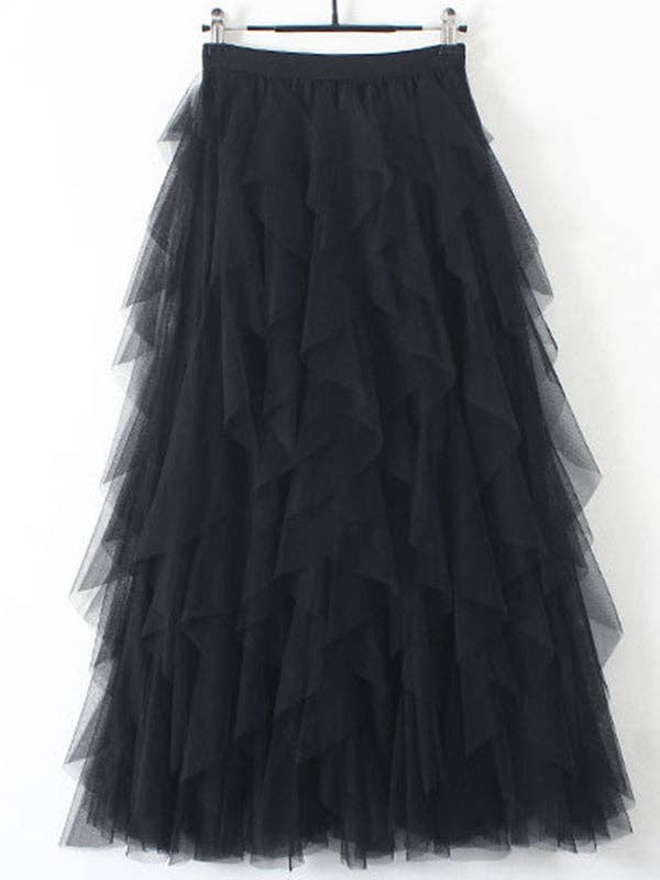 Sheer Trend - Venta al por mayor Falda - Mujer - Falda de elasticidad plisada falbala de 4 colores de malla irregular original0