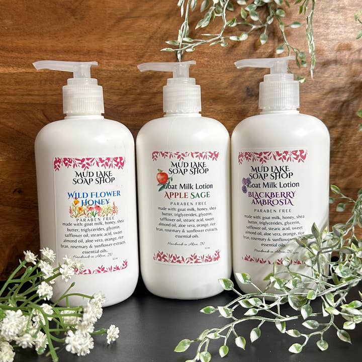 Goat Milk Lotion - 12 ounces various scents for wholesale by Mud Lake Soap Shop