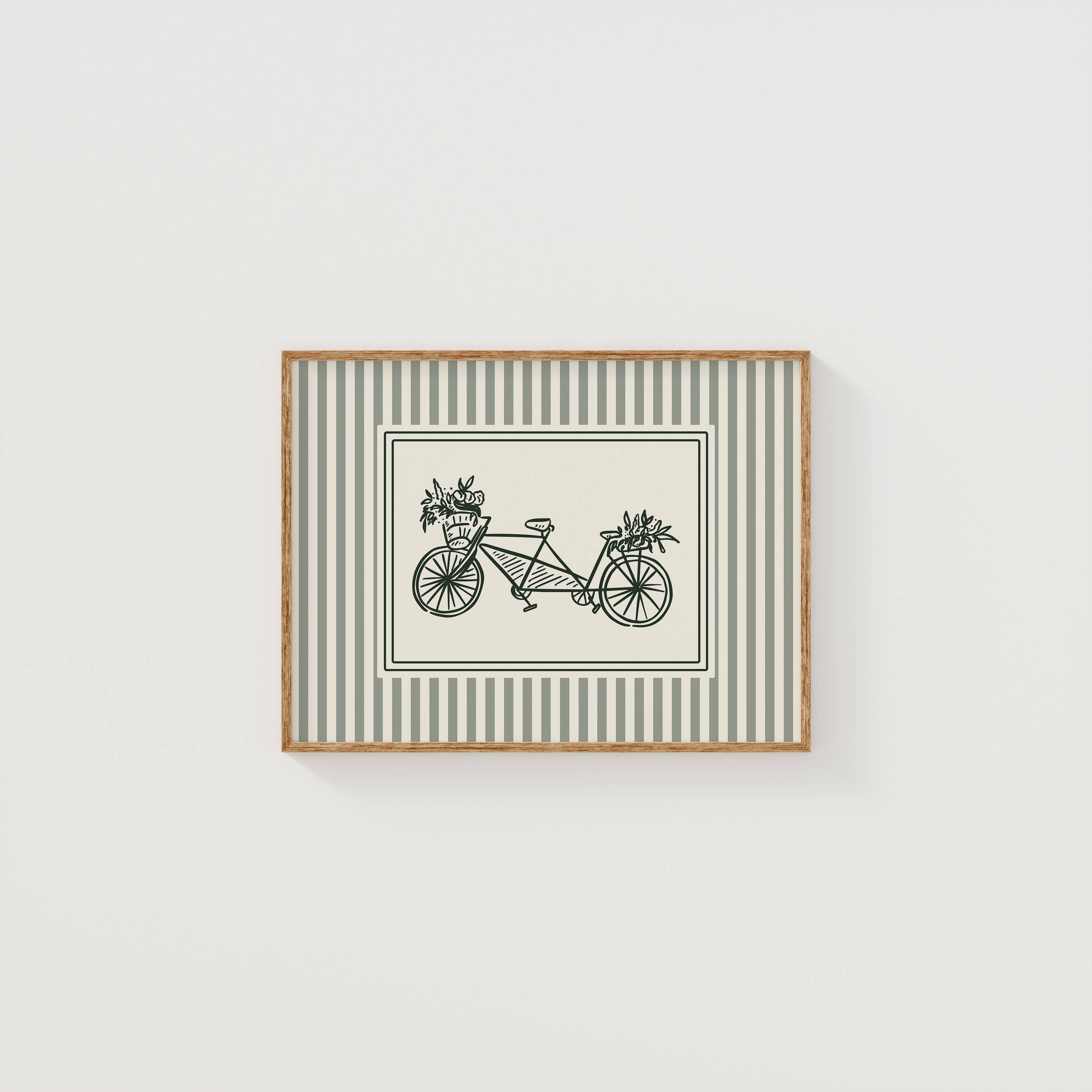 Paperly Creative Co - Wholesale Art Print - Bike with Flowers Art Print (Sage Green Stripe)12