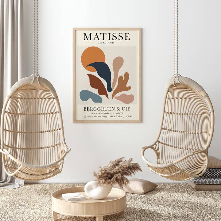 Sugar & Canvas - Venta al por mayor Ilustración - Póster de exposición vintage con recortes de Henri Matisse | Hojas de plantas botánicas, Berggruen Cie, decoración de pared Boho, Papiers Decoupes #M077