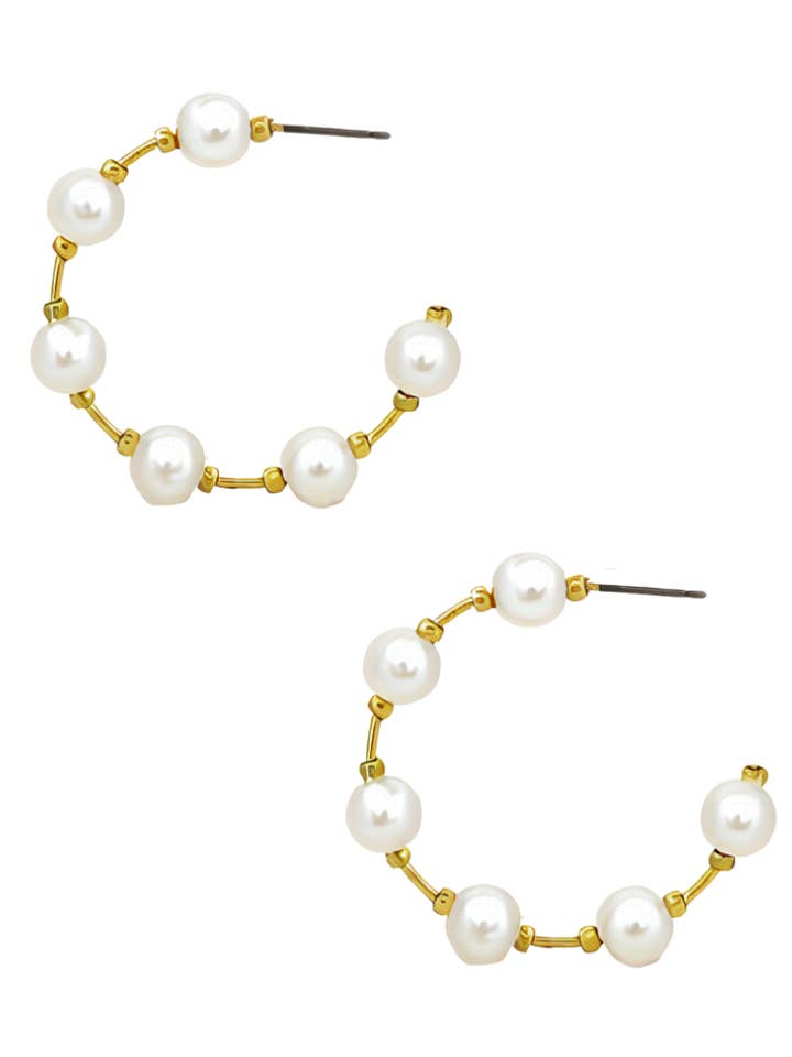 Gleaming Pearl Accent Hoop Earrings for wholesale by My Girl in LA