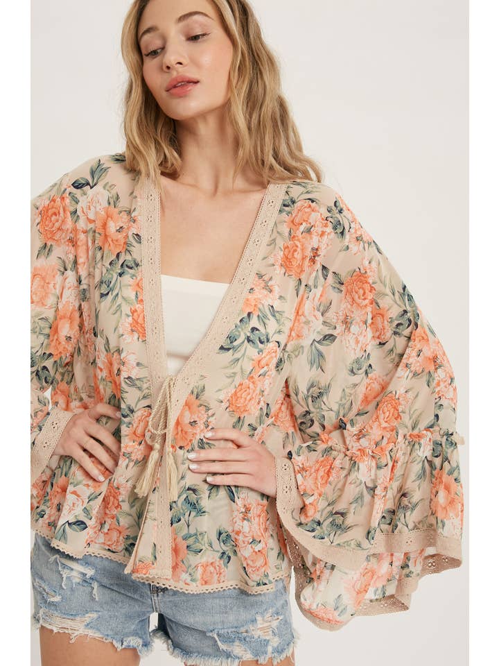 Bluivy – wholesale Kimono - Dam – BLOMMIG RUGGIG KLOCKA ÄRMAR KIMONO