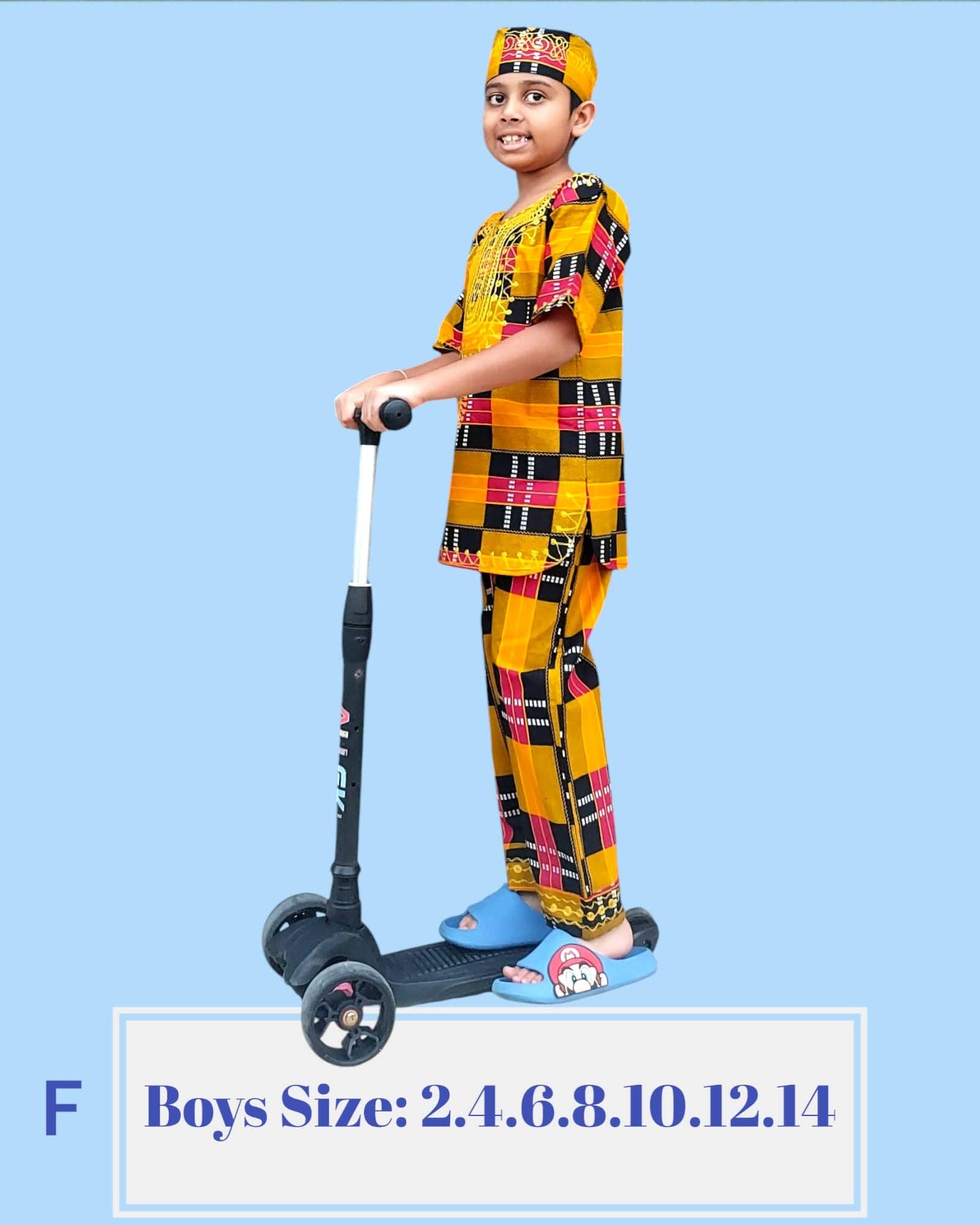 India Batik - Vendita all'ingrosso Completo top e pantaloncini - Bambini - (Confezione da 7) Set 3 Pezzi per Ragazzi/ Pantaloni/Tunica/Cappello Kufi1