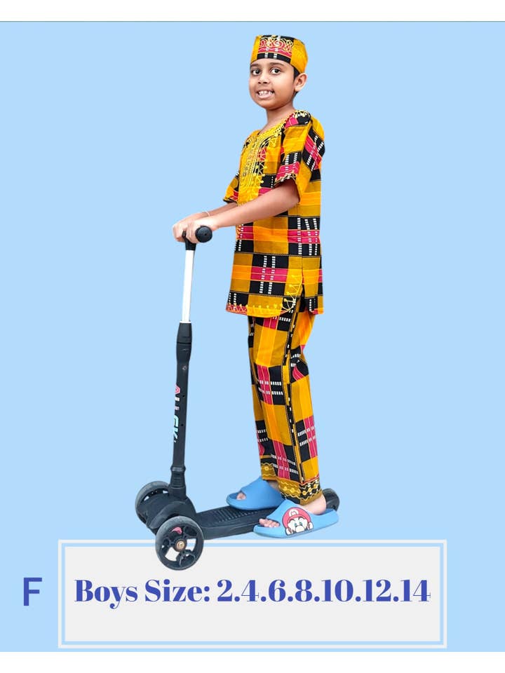 India Batik - Wholesale Top & Pant Set - Kids - (Pack of 7) Boys 3 Pcs Sets/ Pant/Tunic/Kufi Hat F1