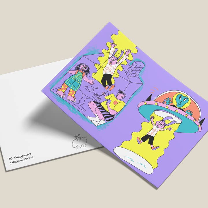 Alien abduction Postcard for wholesale by Yangsgallery