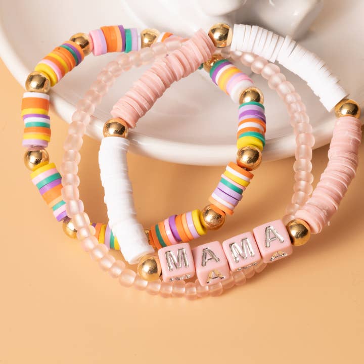 Jewelry Made by Me - Wholesale DIY Craft Kit - Blush Pink Metallic Block Letter and Polymer Heishi Bead Kit Box2