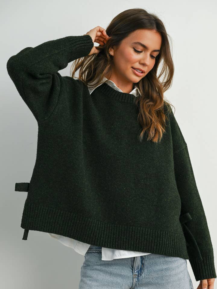 PL8850 - TRÖJA MED DELAT FÅLL OCH RUND HALS för wholesale av Peace Love Line