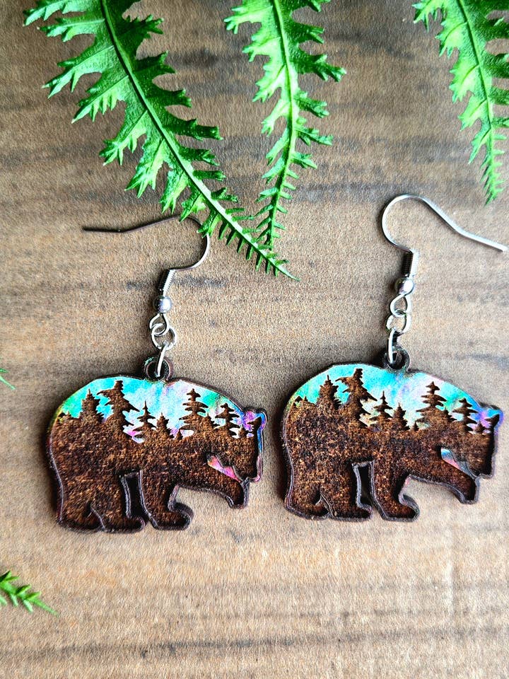 Watercolor Forest Bear Earrings for wholesale by Mabel's Way