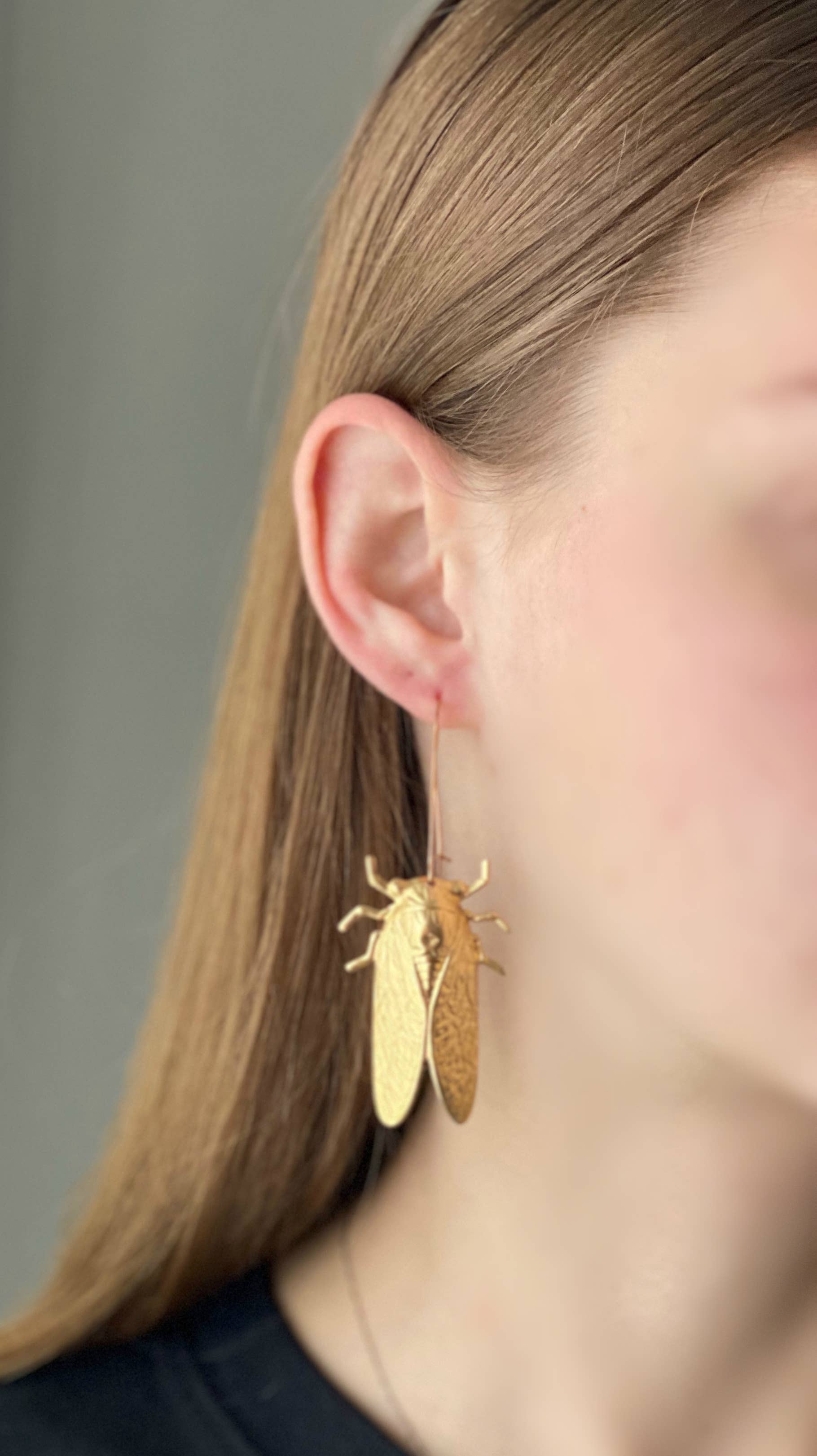 Red Truck Designs - Wholesale Dangle Earrings - Gold Cicada Earrings Whimsical Gold Long Earrings1