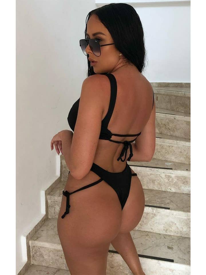 Femme Luxe – wholesale Swim bottoms – Women's – Black High Waisted Tie Bikini Bottoms - Suri2