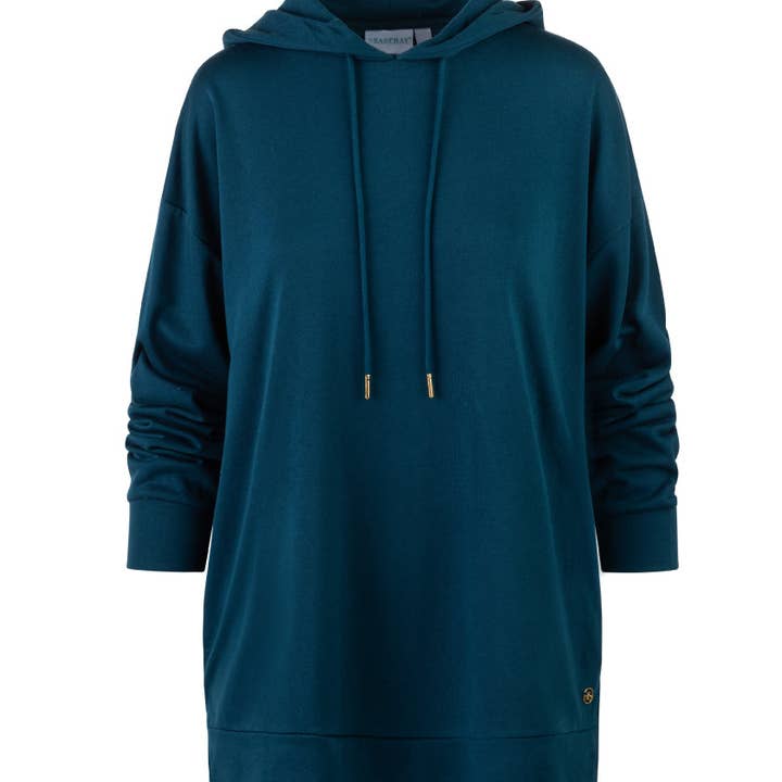 Atletische top met capuchon, lange lengte, blauwgroen voor wholesale door Seaspray Swimwear