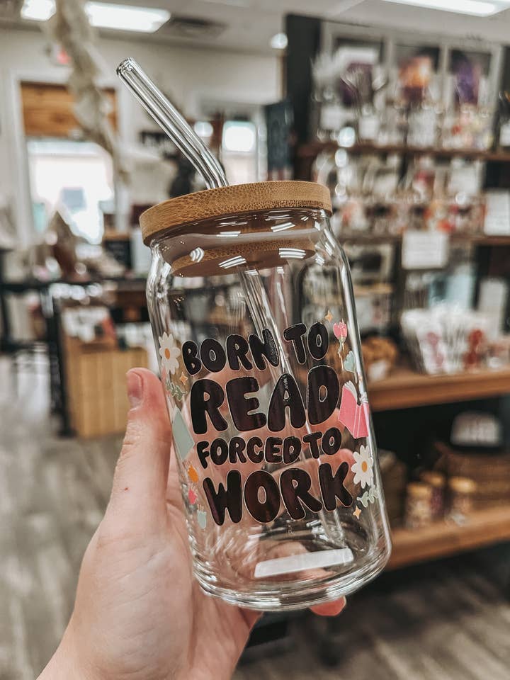 Born to Read Glass Can Cup for wholesale by BidwellbyDesign