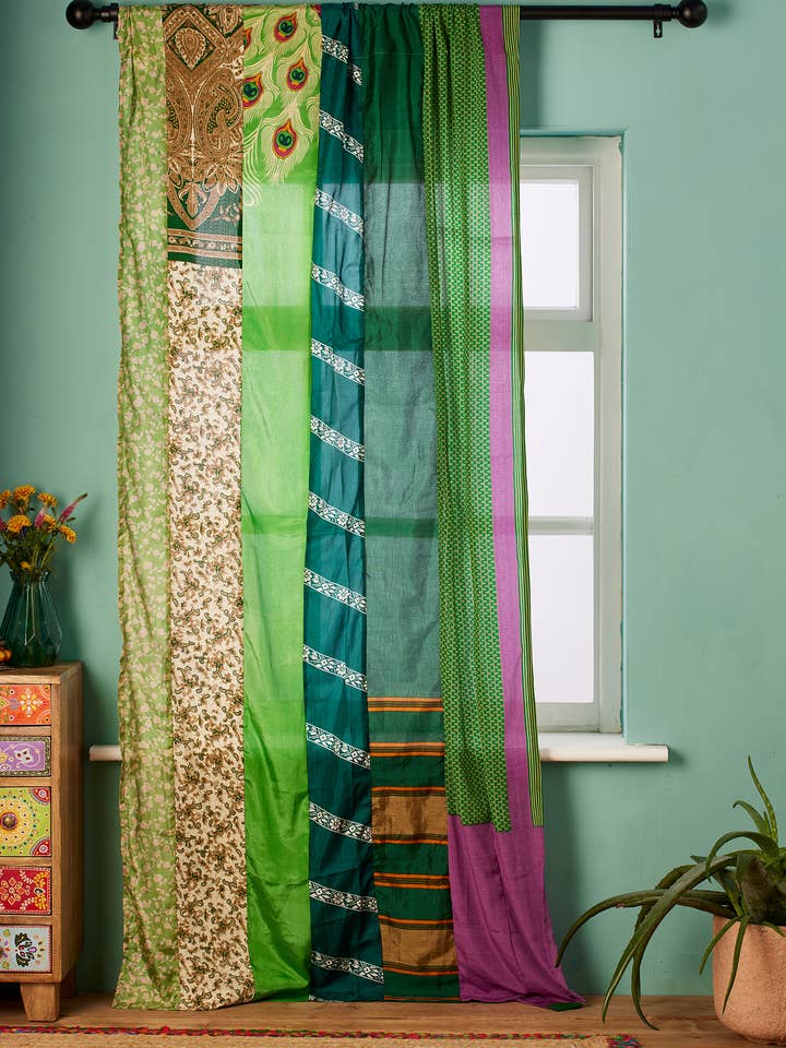 Recycled Sari Curtain Panel - Green for wholesale by Namaste