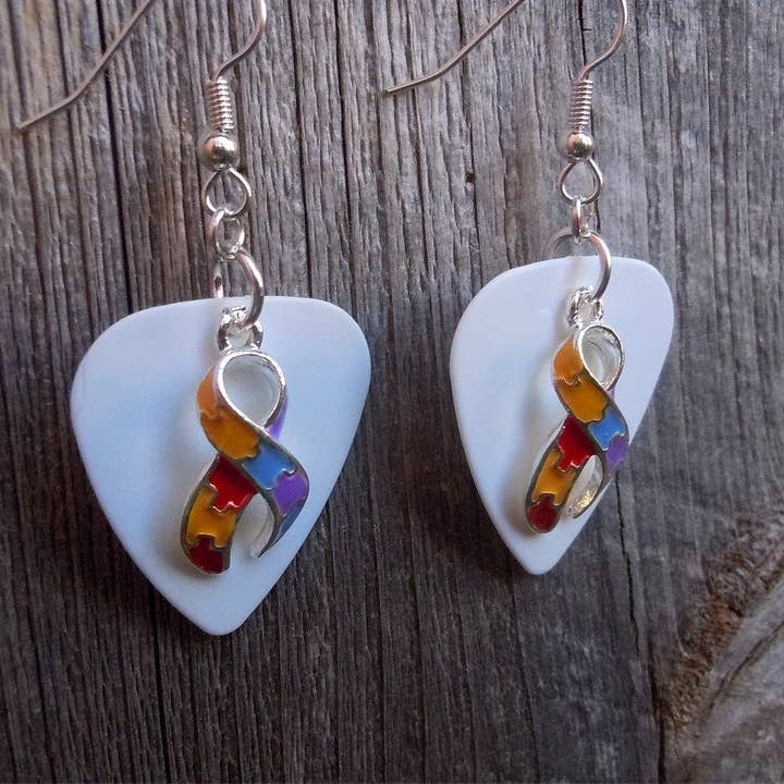 Simply Raevyn - Wholesale Dangle Earrings - Autism Awareness Ribbon Charm Guitar Pick Earrings2