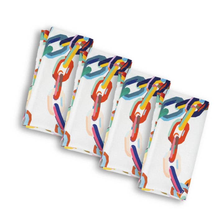 Set di 4 tovaglioli in finta tela con grande motivo a catena per la vendita all'ingrosso da parte di Elizabeth Sutton Home