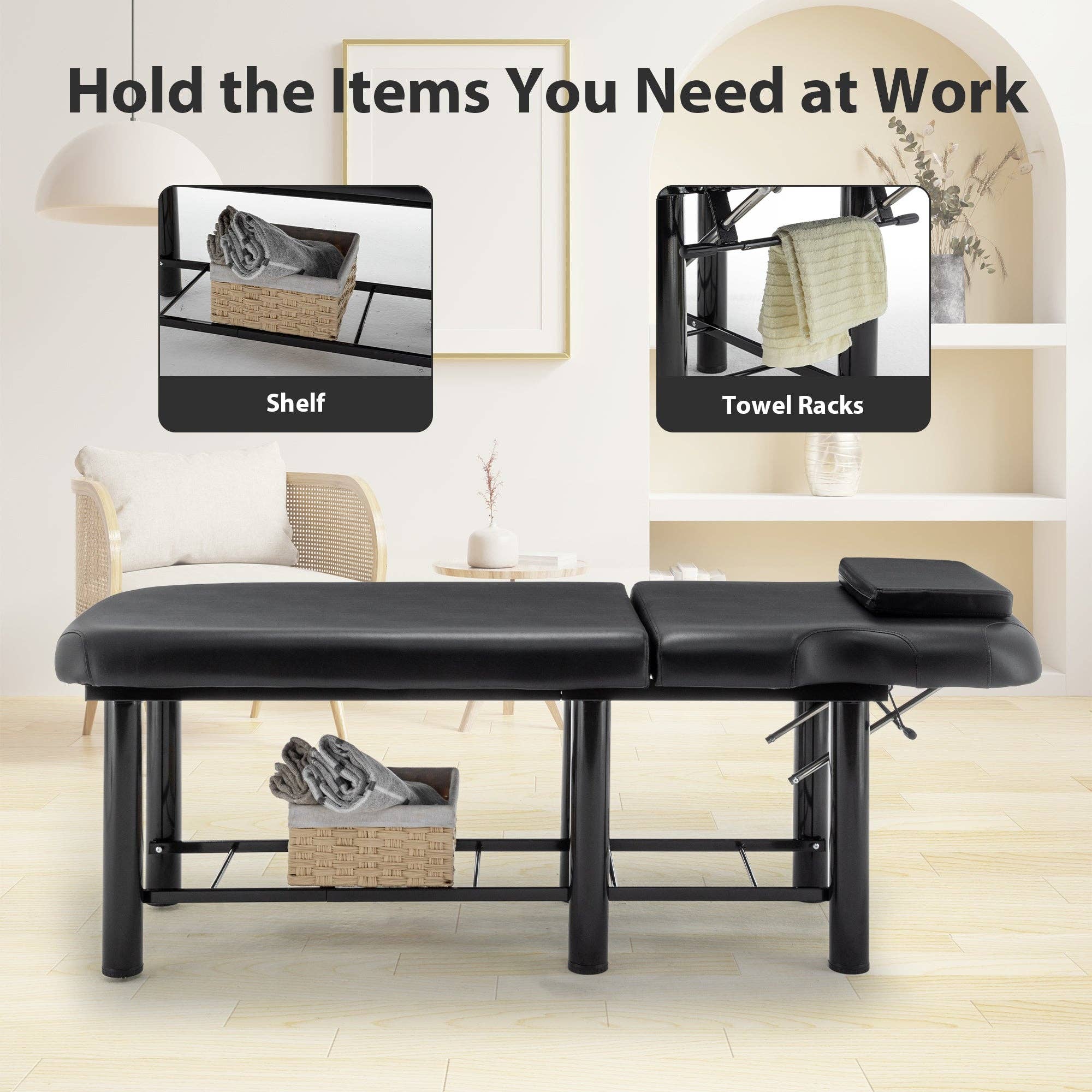 39F Inc. - Vente Chaises - Table de massage professionnelle noire avec rangement et appui-tête4