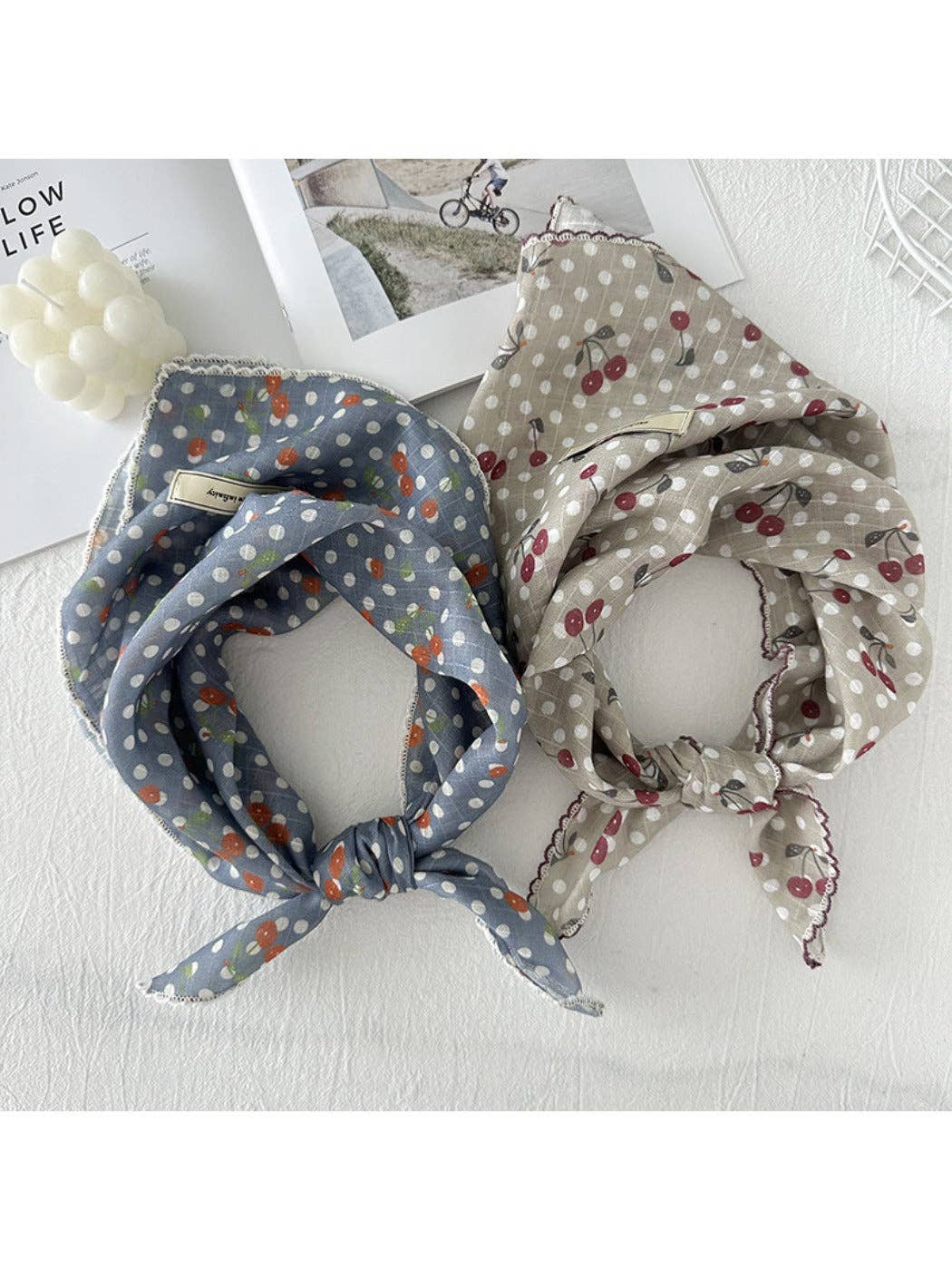 Funkyrel® Atzbranding Limited - Wholesale Scarf - Women's - Scarvii - Vintage Polka Dot Neck Scarf with Cherry Patterns6