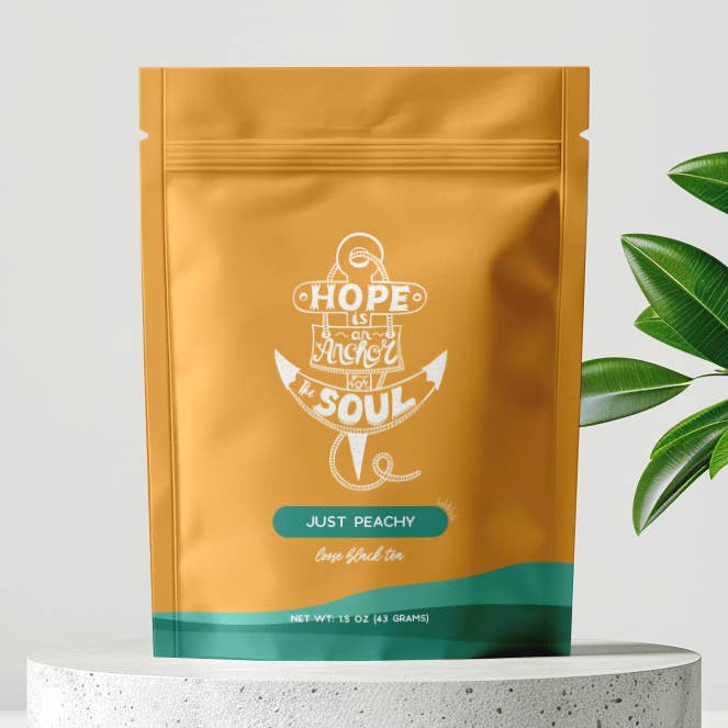 Bijbeltekst „Hope Is An Anchor” Perzik zwarte thee zakje van 1,5 oz voor wholesale door Little Prayer Tea Company