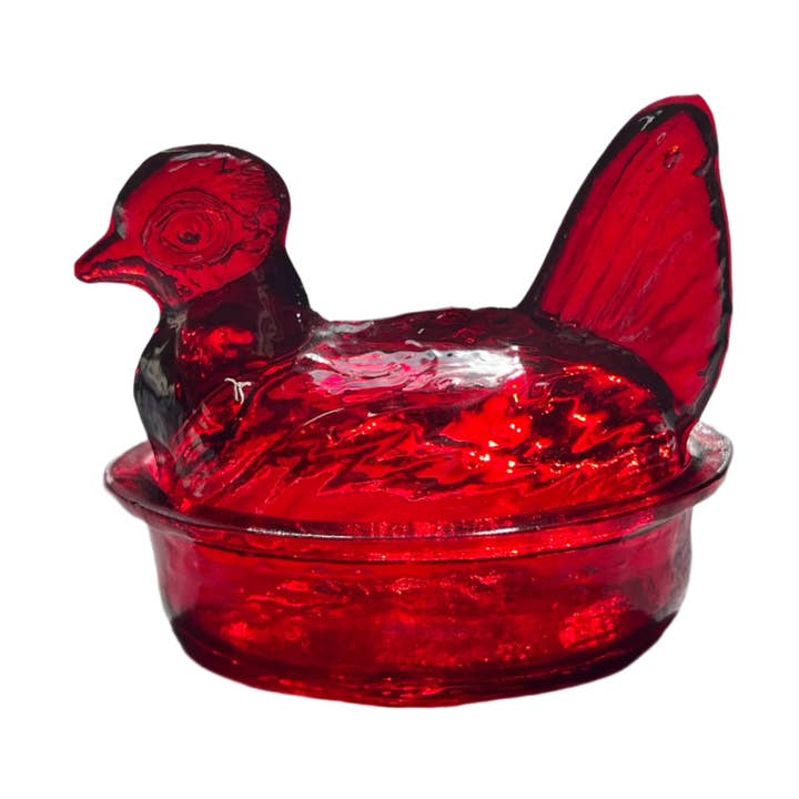 Kitchen One - Wholesale Decorative Plate/Dish/Bowl - Nesting Hen Bowl - RUBY RED | Hand Blown Glass 0