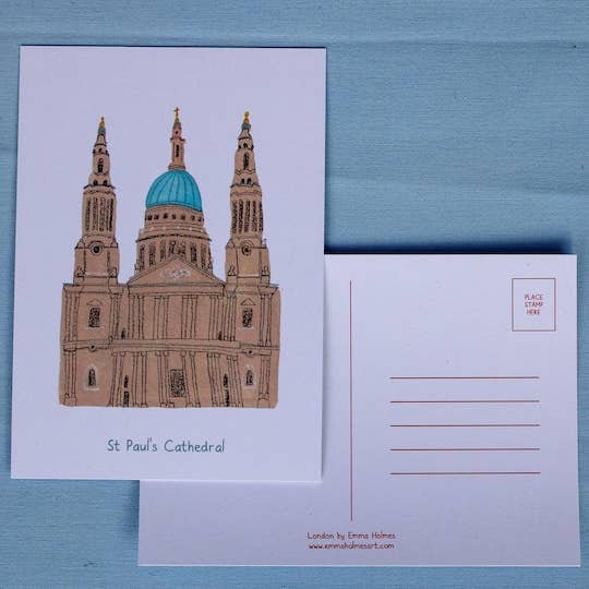 St Paul’s Cathedral - Illustrated Postcard for wholesale by Emma Holmes Art