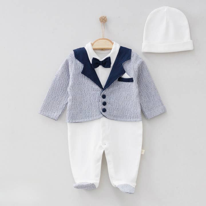 Omnis Pura – wholesale Clothing set – Baby – Soft Jacquard Fabric Baby Romper with Bow Tie 0-9M
