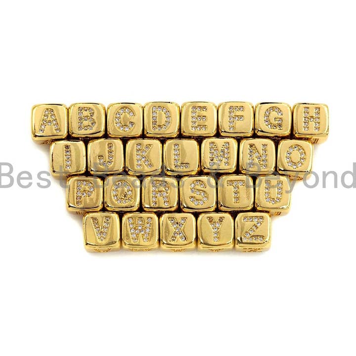 8.5mm Gold/Rose Gold/Silver Alphabet CZ Micro Pave Large Hol for wholesale by BestBeads&Beyond