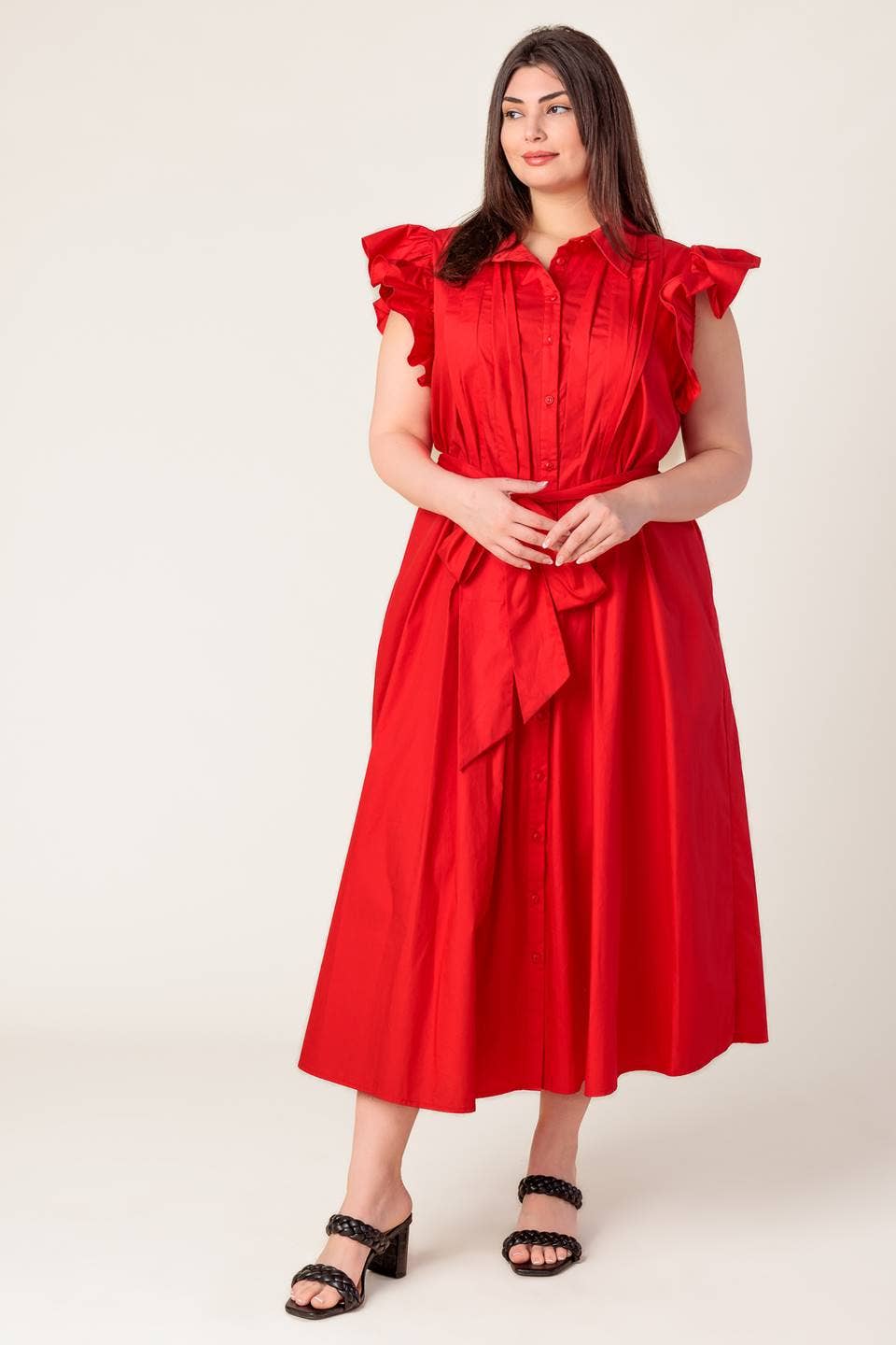 Red Ein solides gewebtes Midikleid - ID21762-P für den Großhandel auf Faire3