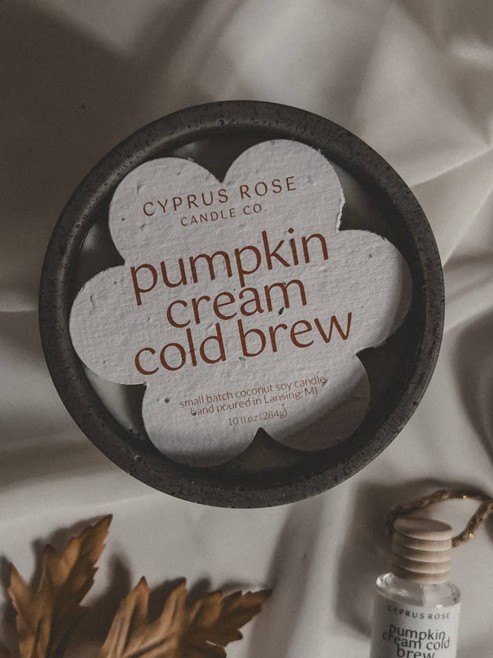Pumpkin Cream Cold Brew Fall Candle - 10oz Concrete Jar for wholesale by Cyprus Rose Candle Co.