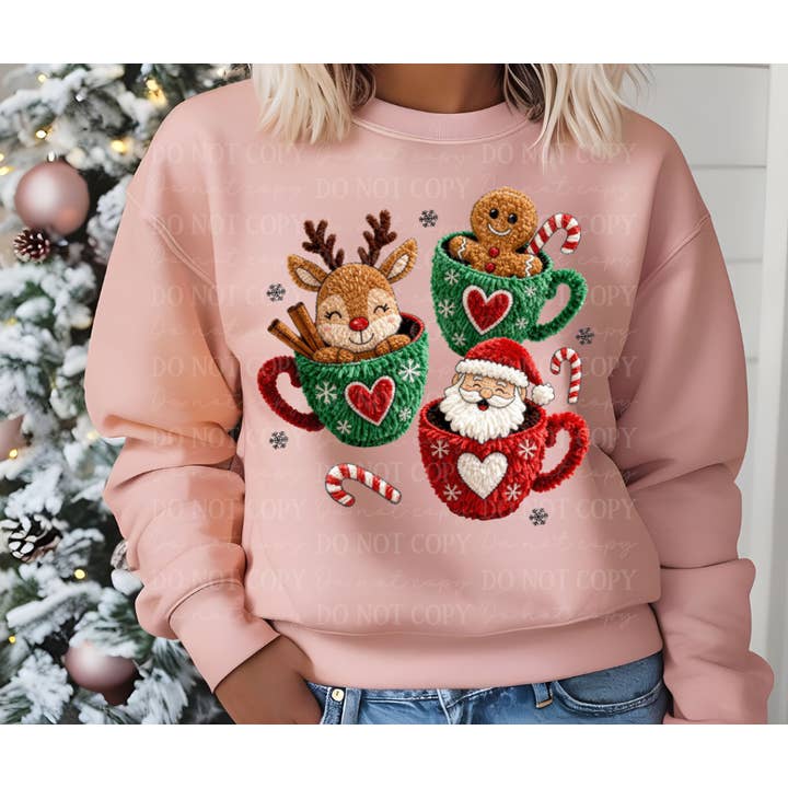 6586 - Tasses à café de Noël fausse laine *Transfert DTF pour la vente par It's Transfer Time