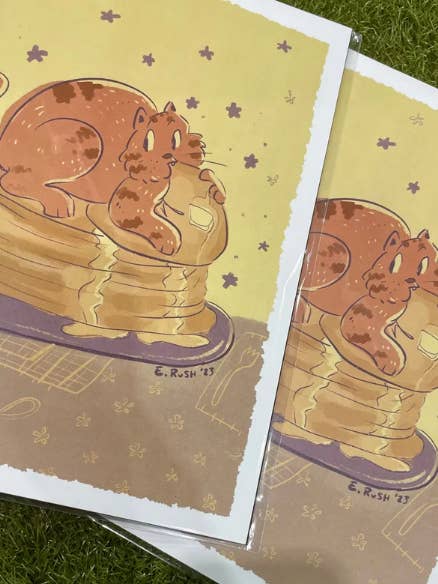 Breakfast Cat 8.5x11" art print for wholesale by Spring Fox Studios